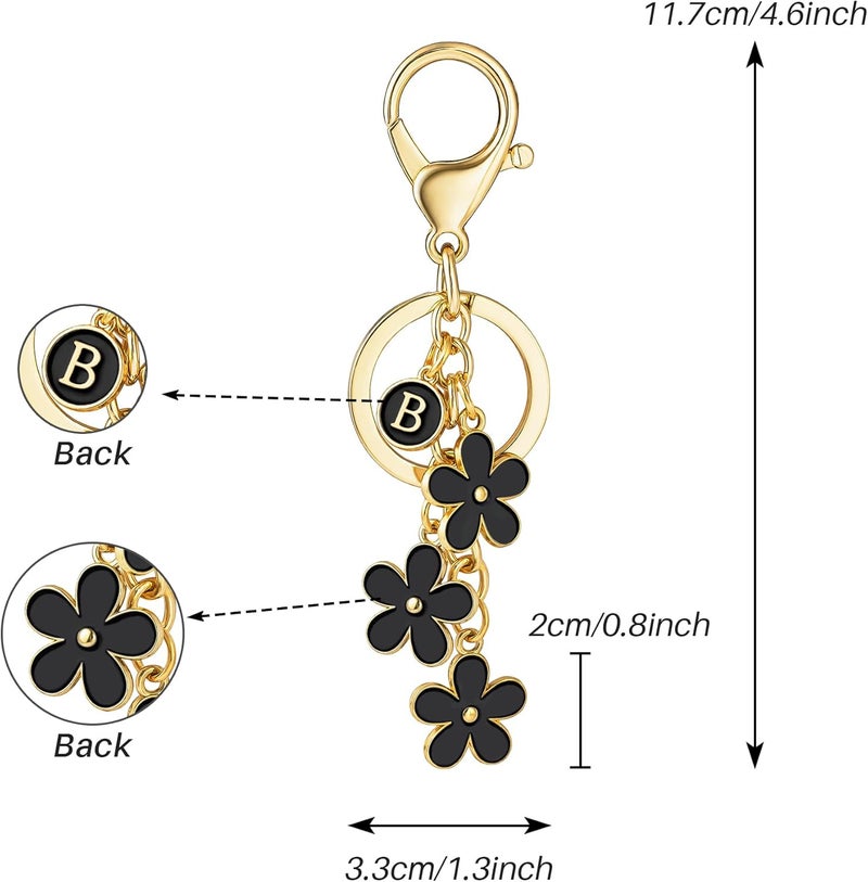 SELOVO Initial Keychain White/Pink/Black Cute Keychain Girl Purse Charms for Handbag Cute Letter Flower Keyring for Backpack - Image 2